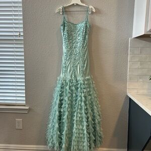 Lillie Rubin Y2K Silk Beading Evening Fairy Mermaid Prom Dress Mint Aqua Sz 8